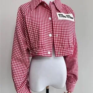トップス Miu Miu Cropped Checkered Shirt Checked cropped cotton shirt in green - Miu Miu | Mytheresa